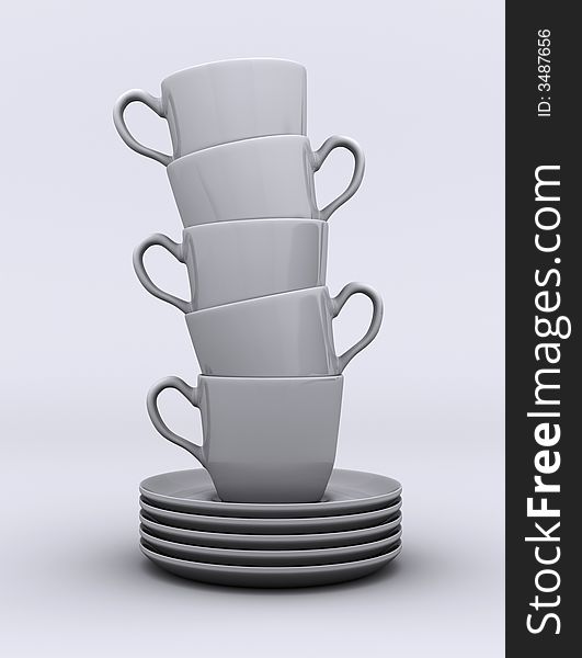 A stack of five coffee cups - 3d render. A stack of five coffee cups - 3d render