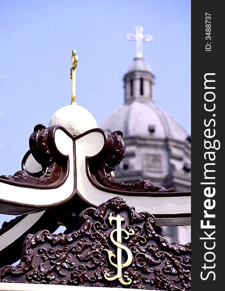 Cross of the Wangfujing church.Beijing,China.