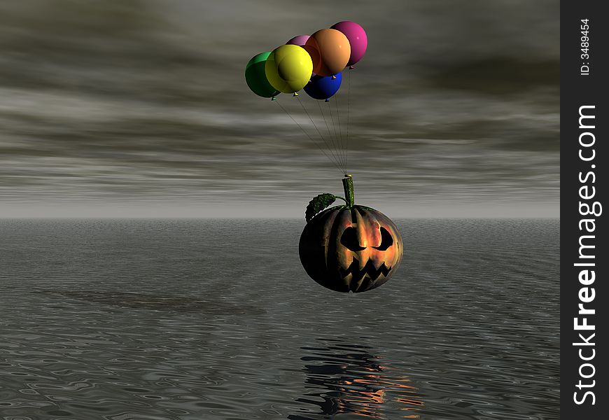 A pumpkin fly in a stormy sea. A pumpkin fly in a stormy sea