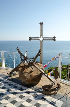 Old Anchors Near The Temple-beacon In Malorechenskoye. Crimea. Stock Images Old Anchors Near The Temple-beacon In Malorechenskoye. Crimea. Stock Images