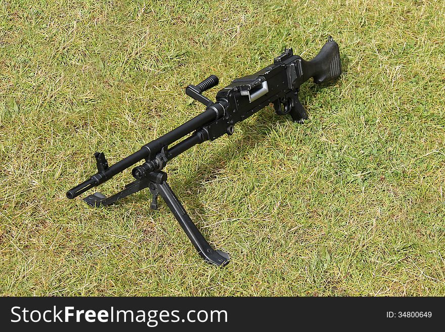 A Vintage British Army Black Machine Gun.