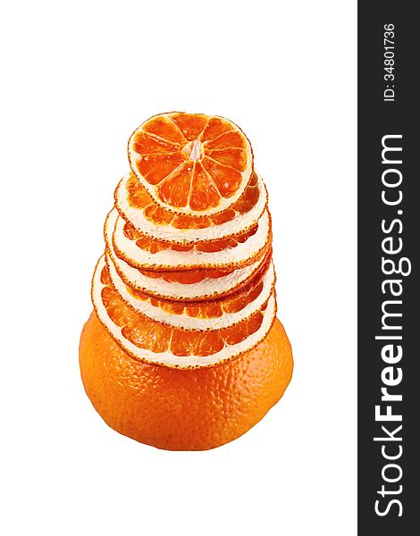 Decorative tree from orange slices isolated on white background top view. Decorative tree from orange slices isolated on white background top view