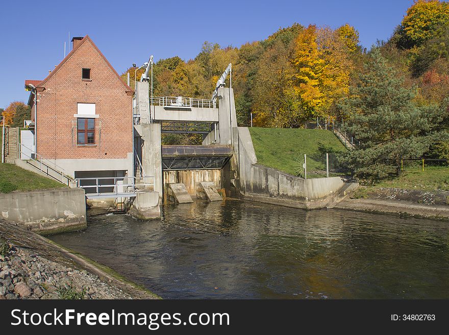 Small hydroelectric power plant on the river Radunia near the town of GdaÅ„sk, Poland. Small hydroelectric power plant on the river Radunia near the town of GdaÅ„sk, Poland