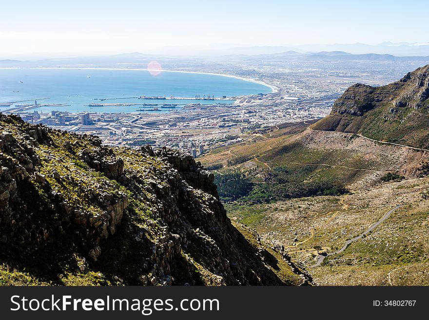 A view of Cape town harbour from Table mountain. A view of Cape town harbour from Table mountain.