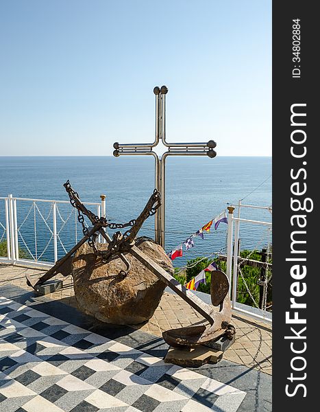 Old anchors near the Temple-beacon in Malorechenskoye. Crimea.