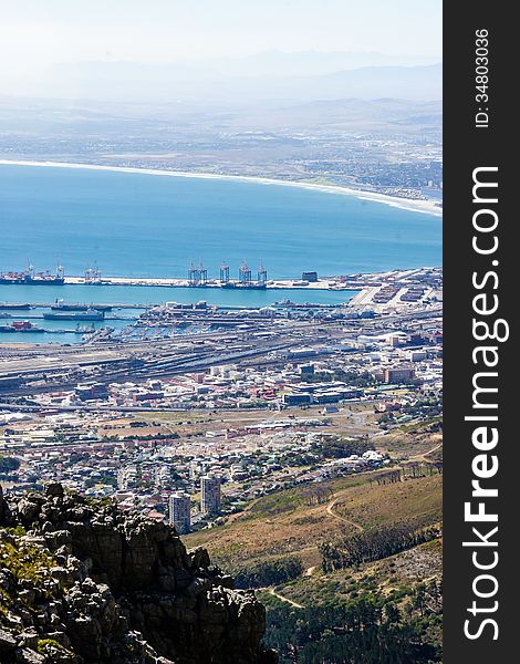 A view of Cape town harbour from Table mountain.