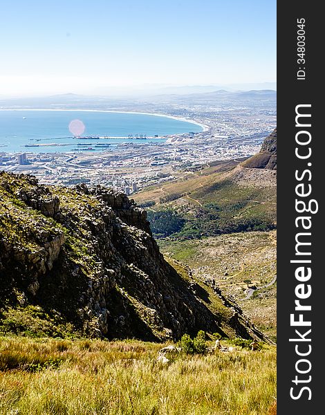 A view of Cape town harbour from Table mountain.