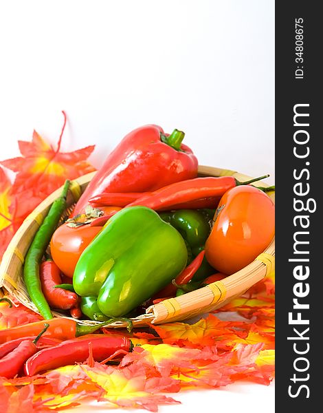 Color peppers in a basket