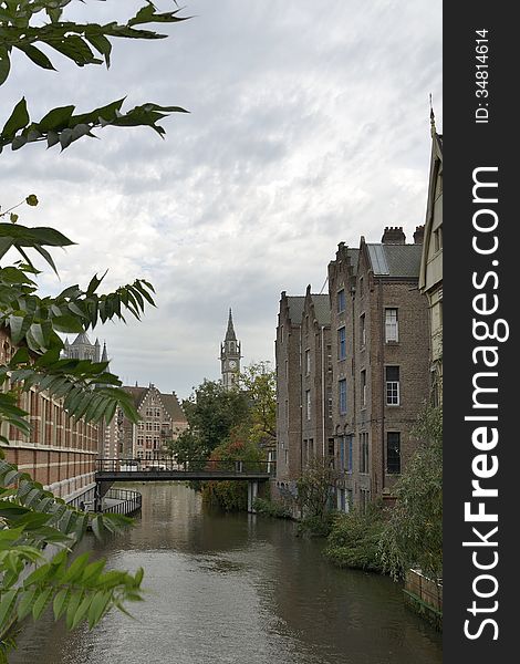 Scenic view canal in Ghent, Belgium