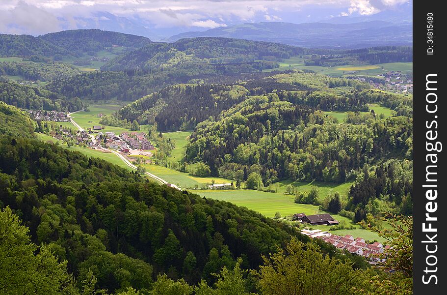 View of the valley from the tower at Uetilberg. View of the valley from the tower at Uetilberg.
