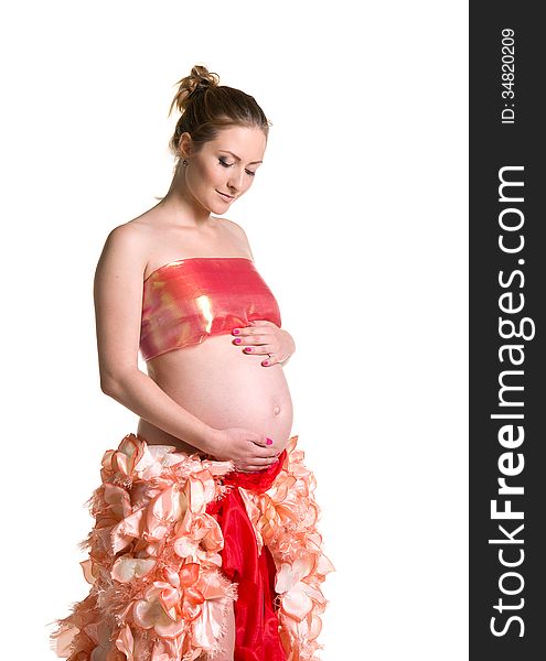 Fashionable Beautiful Pregnant In Luxurious Skirt
