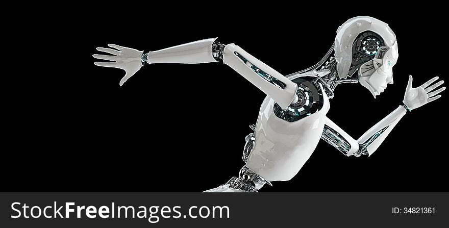 Robot android woman running speed concept