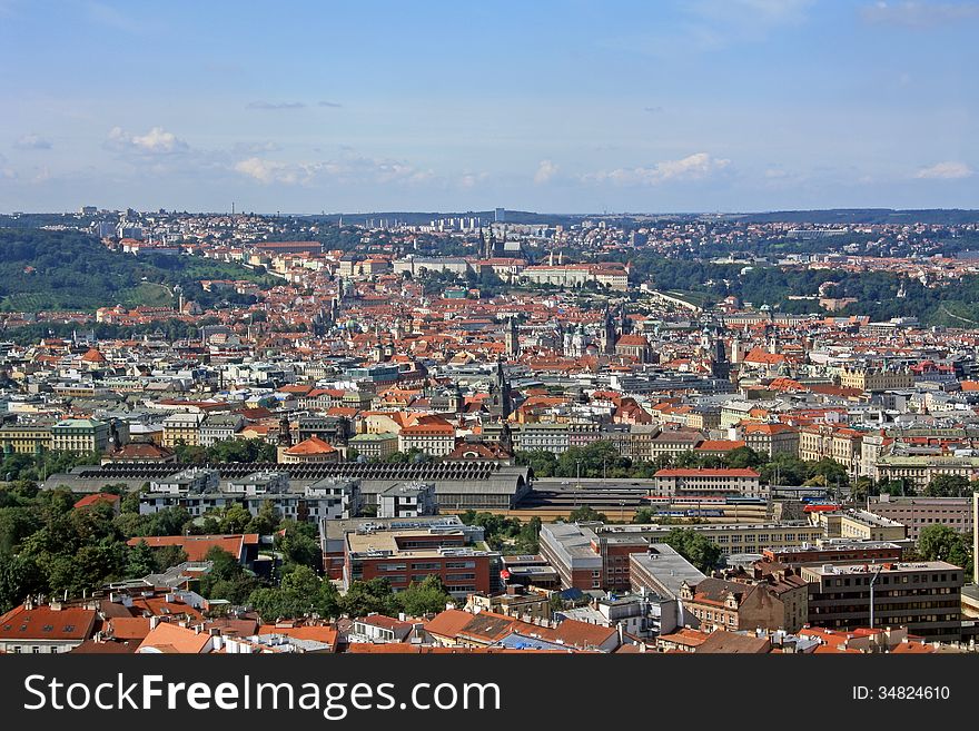 Aerial view at Prague city center. Aerial view at Prague city center