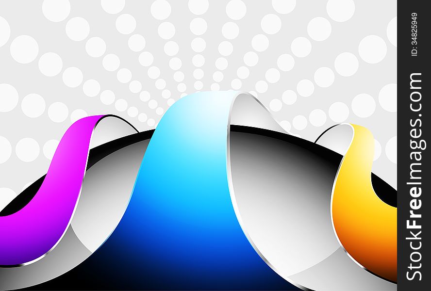 Colorful curved glossy on a black circular abstract background
