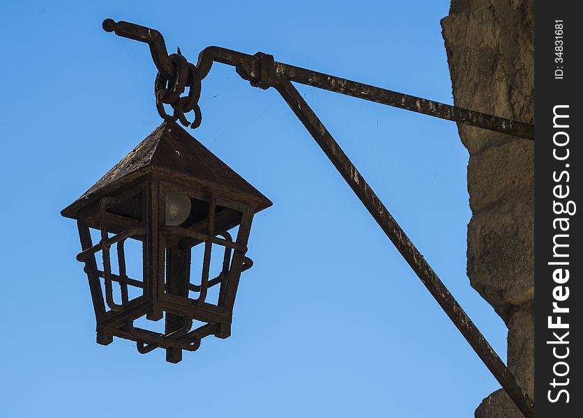 Old lantern in the medieval castle of melfi, basilicata, italy