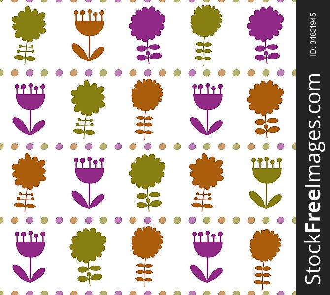 Seamless pattern with different flowers