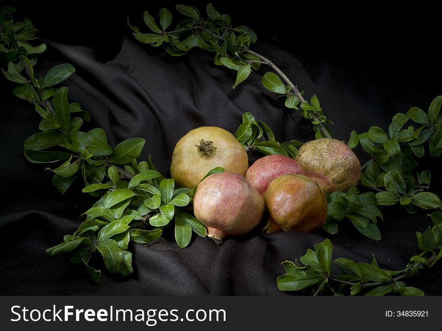 Chestnuts in cofruit and vegetables on a dark. Chestnuts in cofruit and vegetables on a dark