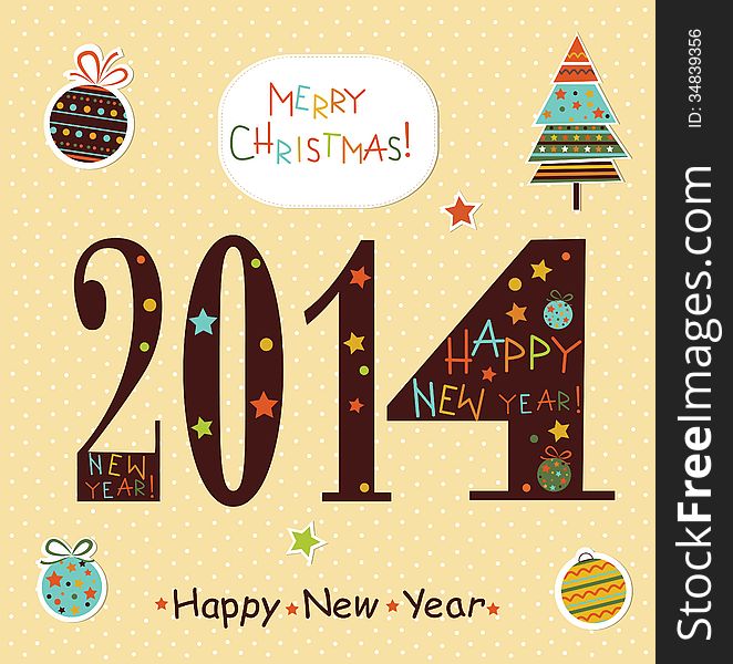Happy New Year 2014 greeting card.