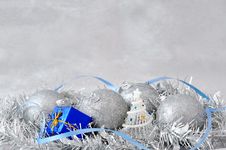 Christmas Decoration With Balls Gift Box Ribbon Stock Photos Christmas Decoration With Balls Gift Box Ribbon Stock Photos