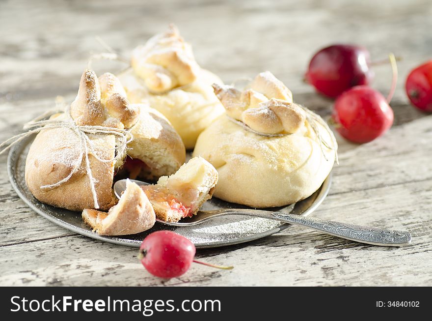 Paradise apples baked in pastry, in shape of bags. From series Winter desserts