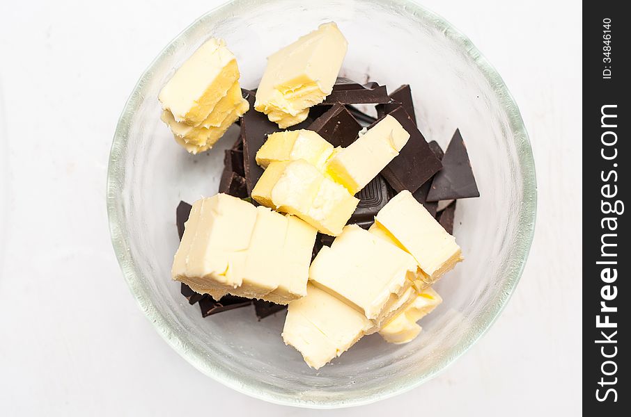 Ingredients for brownies- chocolate and butter