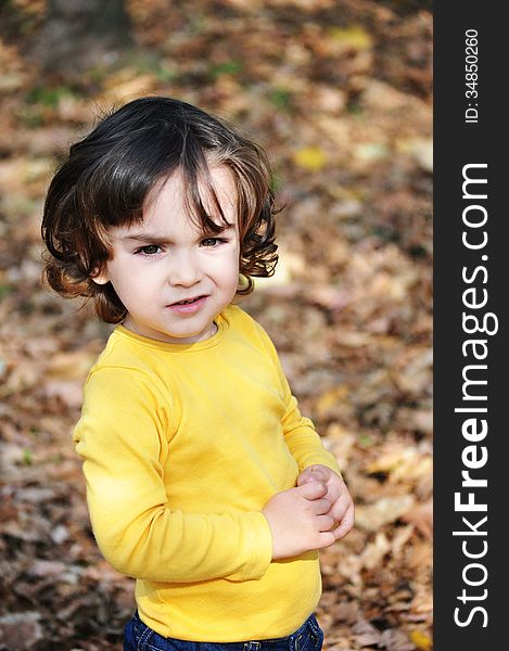 Little Boy In Autumn Park