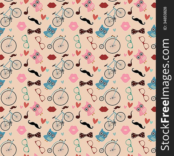 Vector Hipster Doodles Colorful Seamless Pattern, Background