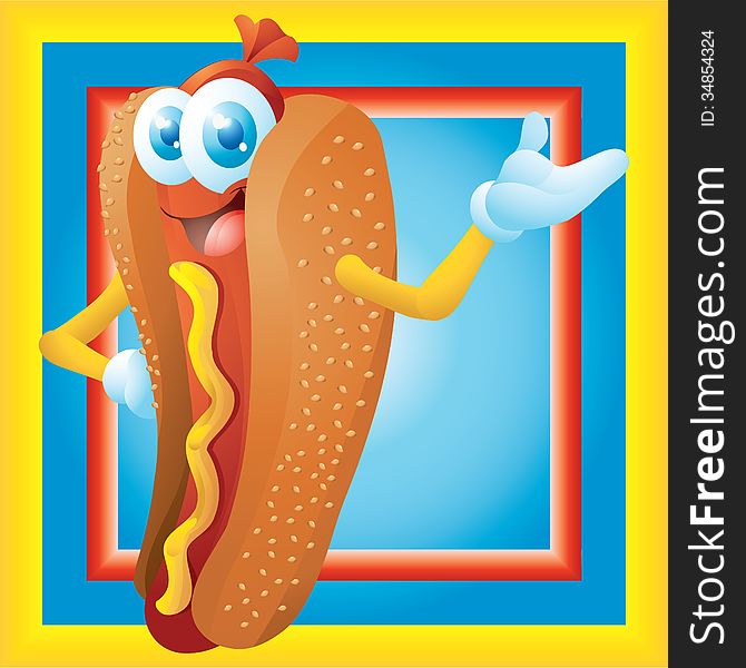 Hot dog cartoon character with frame