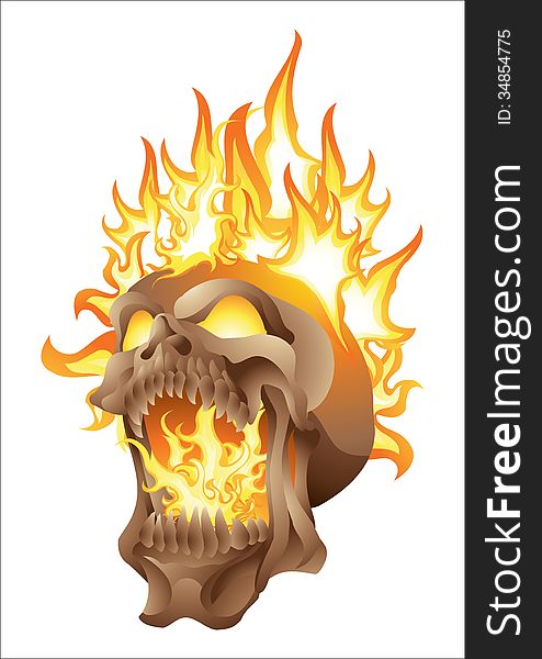 Screaming skull in flames isolated