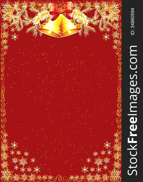 Red Christmas background with bells. Red Christmas background with bells