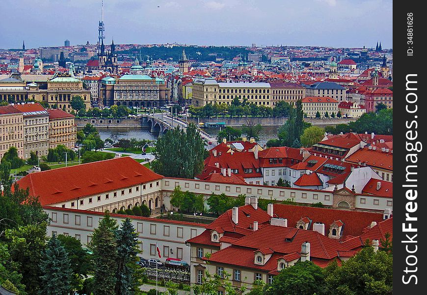 The capita city of Czech Republic, Prague. Great view of the capital and the river from the Castle. The capita city of Czech Republic, Prague. Great view of the capital and the river from the Castle