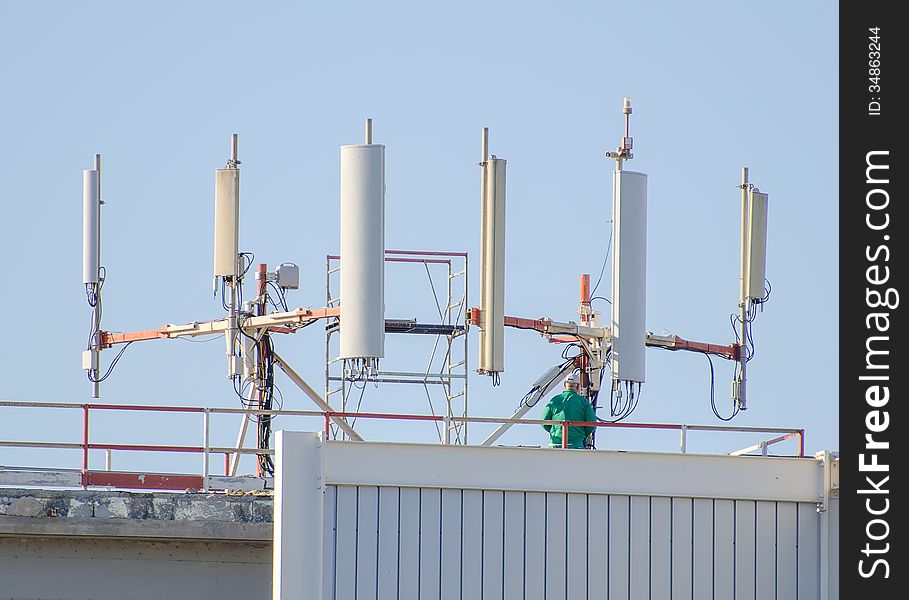 Six cellular towers on the roof