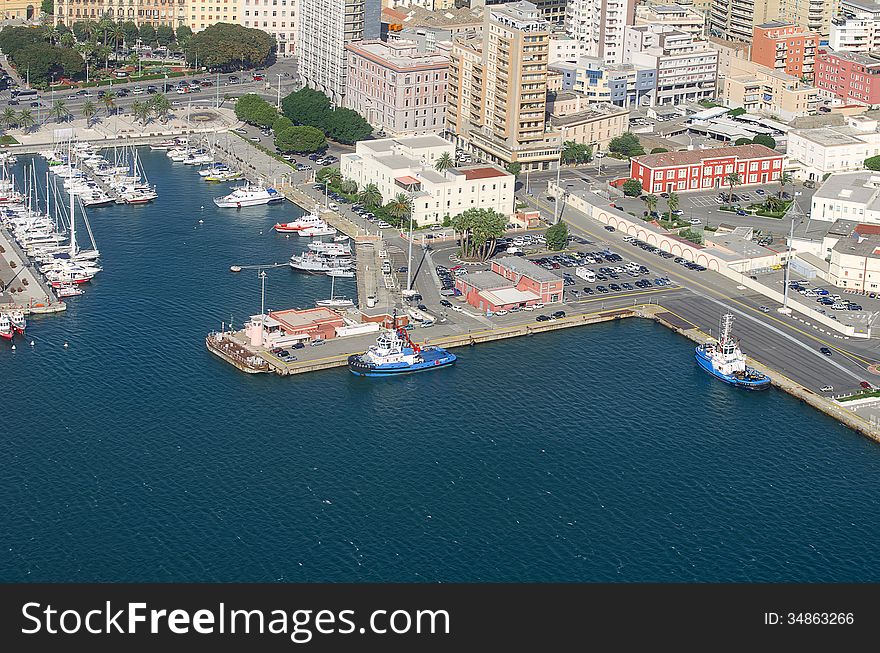 Aerial View of port with yachts