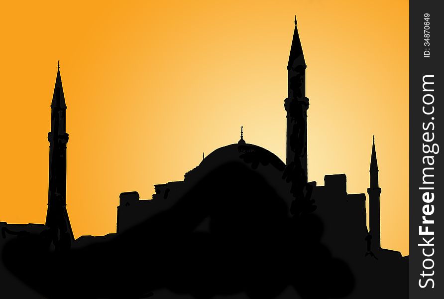 Silhouette Of A Mosque Against Evening Sky