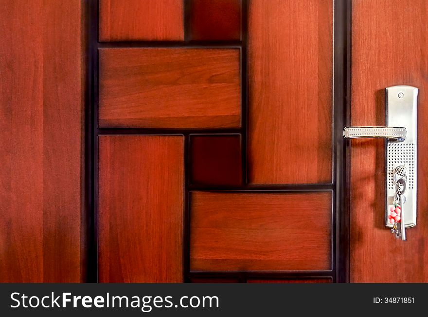 Abstract unique wooden pattern door with handle lock