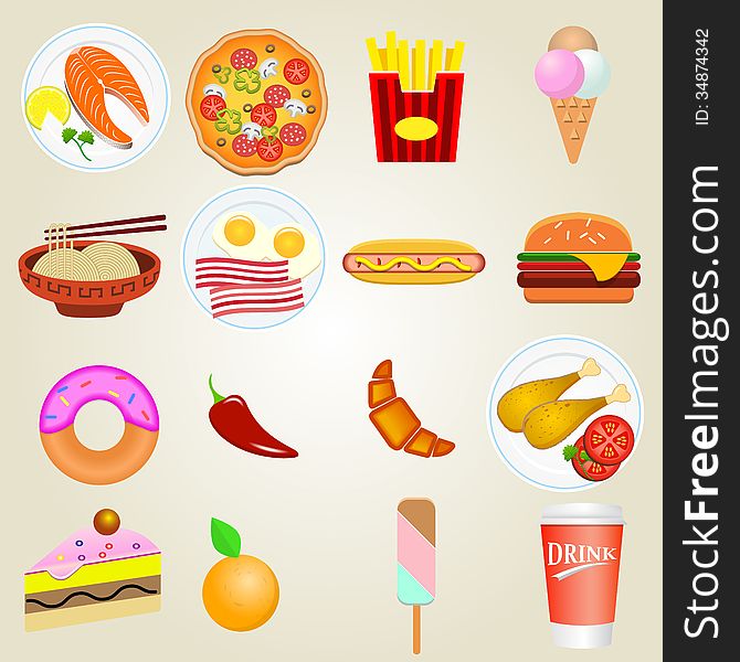 Fast food icon colorful set. Fast food icon colorful set