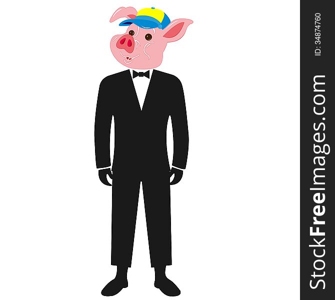 Pig in a black suit