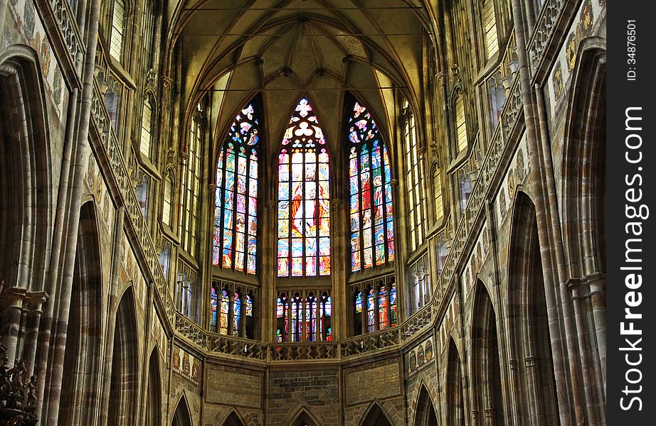 Inside St. Vitus Cathedral in Prague
