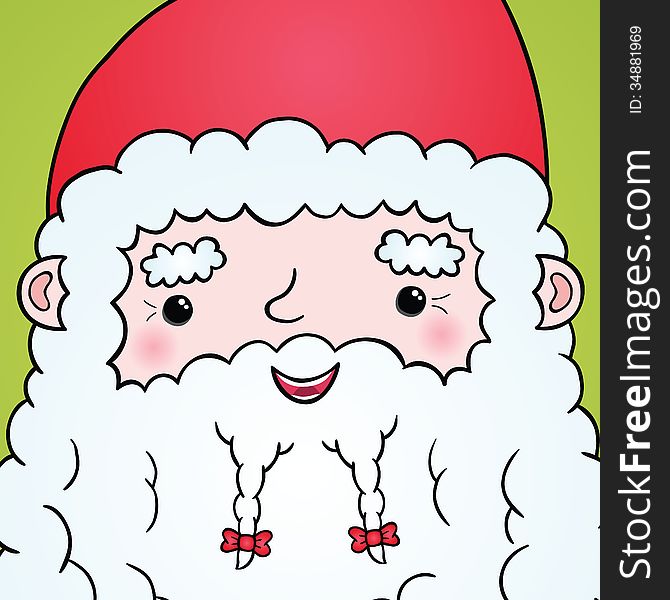 Santa Claus face portrait. Cute holiday card