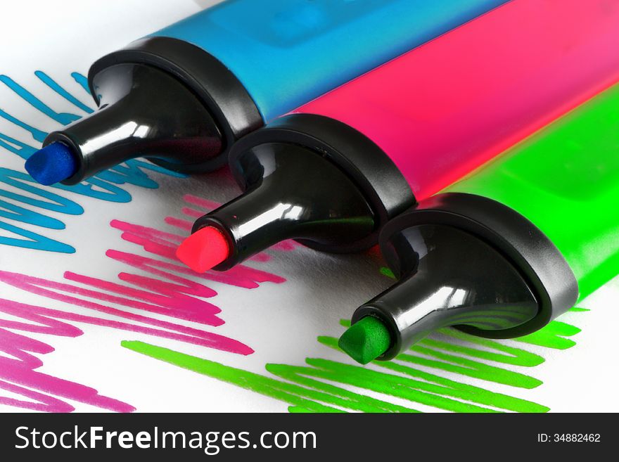 Colored markers draw a line