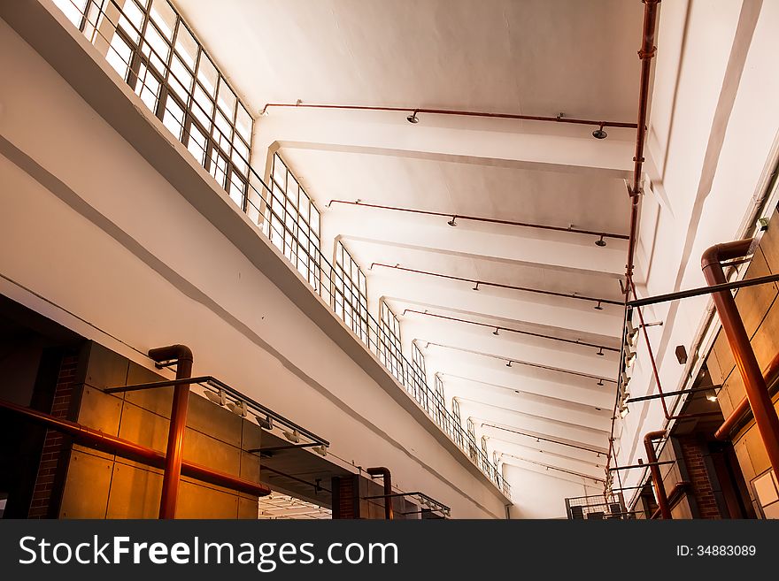 The interiors of modern industrial factory building,workshop