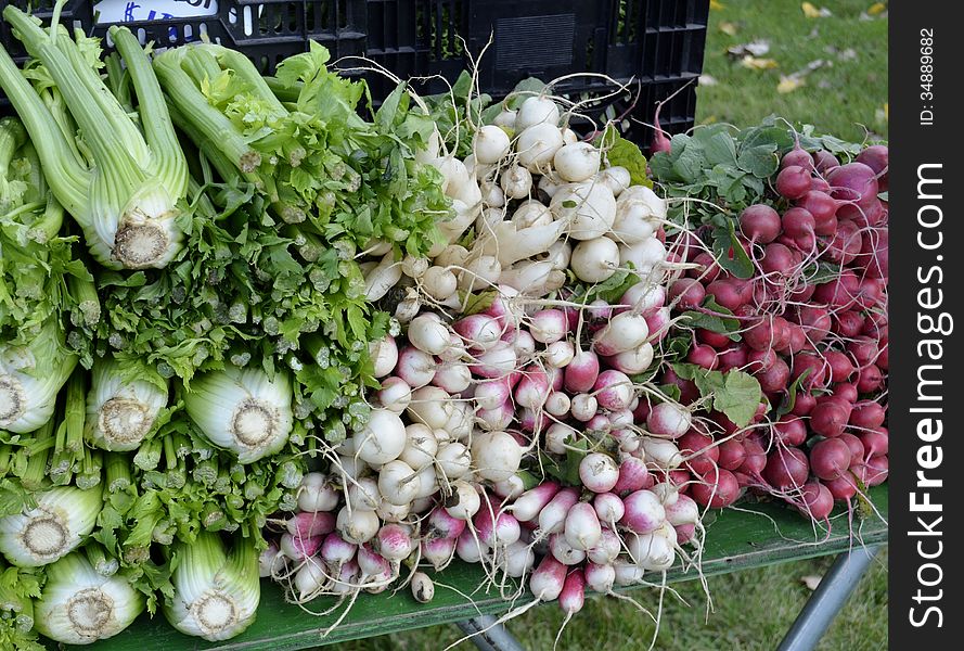 Fresh produce for sale at a local Farmers market in rural Michigan, USA