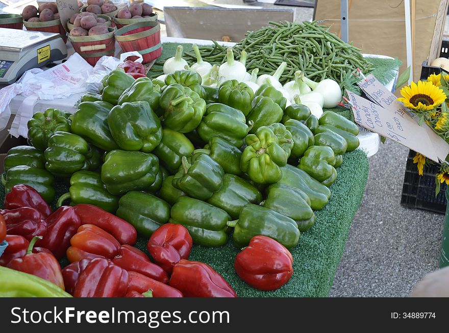 Fresh Produce for sale at an outdoor Farmers market in rural Michigan, USA