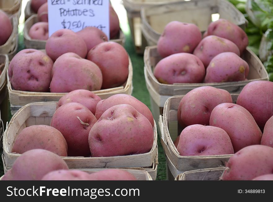 Red skin potatoes for sale at a local farm market in rural Michigan, USA