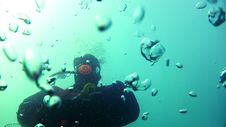 Diver And Bubbles Stock Images