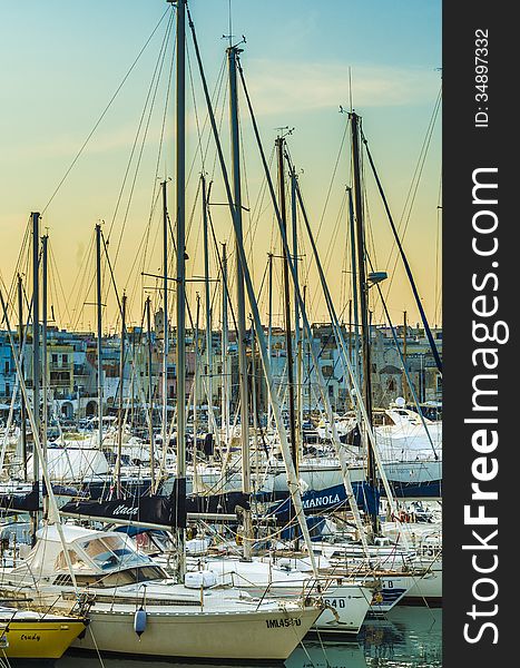 Sailing boats in the harbor of trani. Sailing boats in the harbor of trani