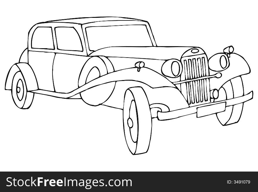 Art illustration in black and white: a cadillac