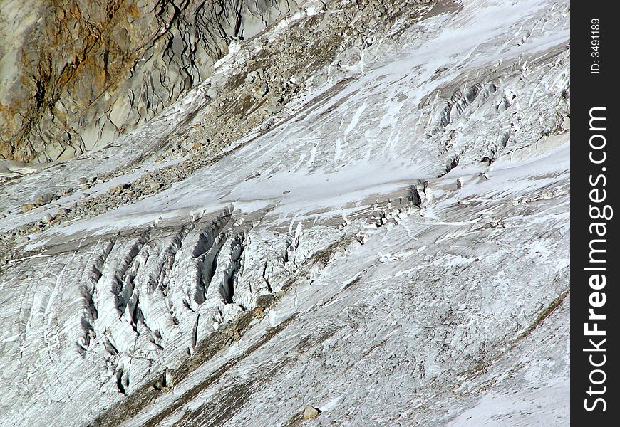 Glacier in East Aps (Hohen Tauern, Austria). Most of the glacier is not cowered with snow and the craks are visible. Glacier in East Aps (Hohen Tauern, Austria). Most of the glacier is not cowered with snow and the craks are visible.