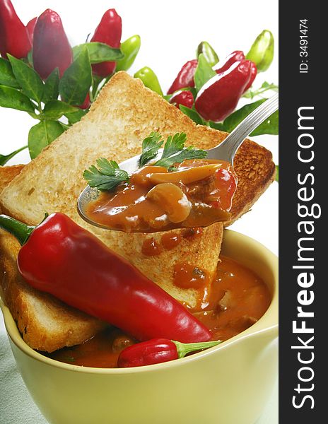 Vegetable Soup with fresh paprika and toast bread. Vegetable Soup with fresh paprika and toast bread