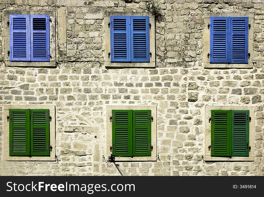 Windows of one of houses of Montenegro